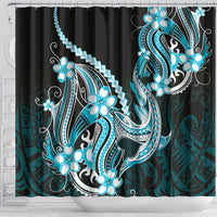 Blue Black Aloha Hawaii Shower Curtain Polynesian Shark Tattoo Plumeria LT14 - Polynesian Pride