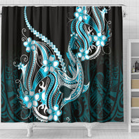 Blue Black Aloha Hawaii Shower Curtain Polynesian Shark Tattoo Plumeria LT14 - Polynesian Pride
