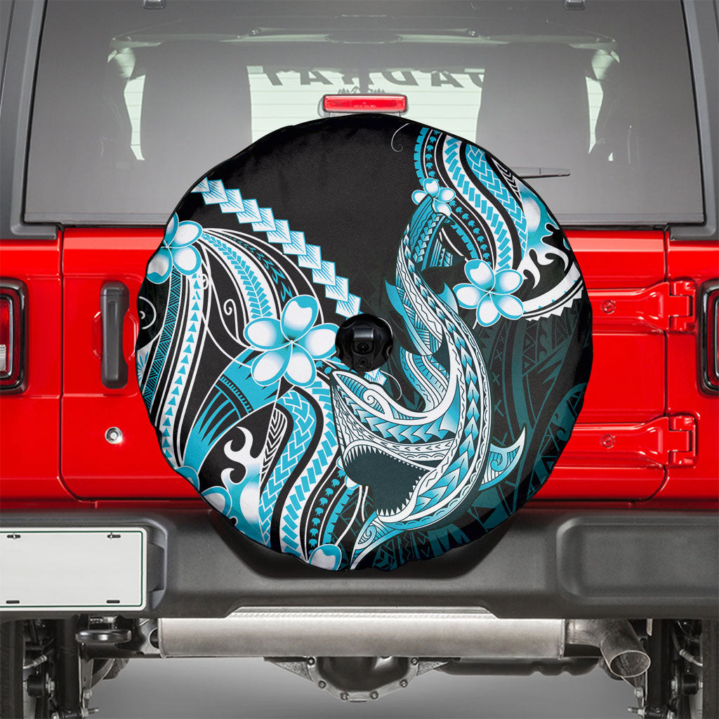 Blue Black Aloha Hawaii Spare Tire Cover Polynesian Shark Tattoo Plumeria LT14 - Polynesian Pride