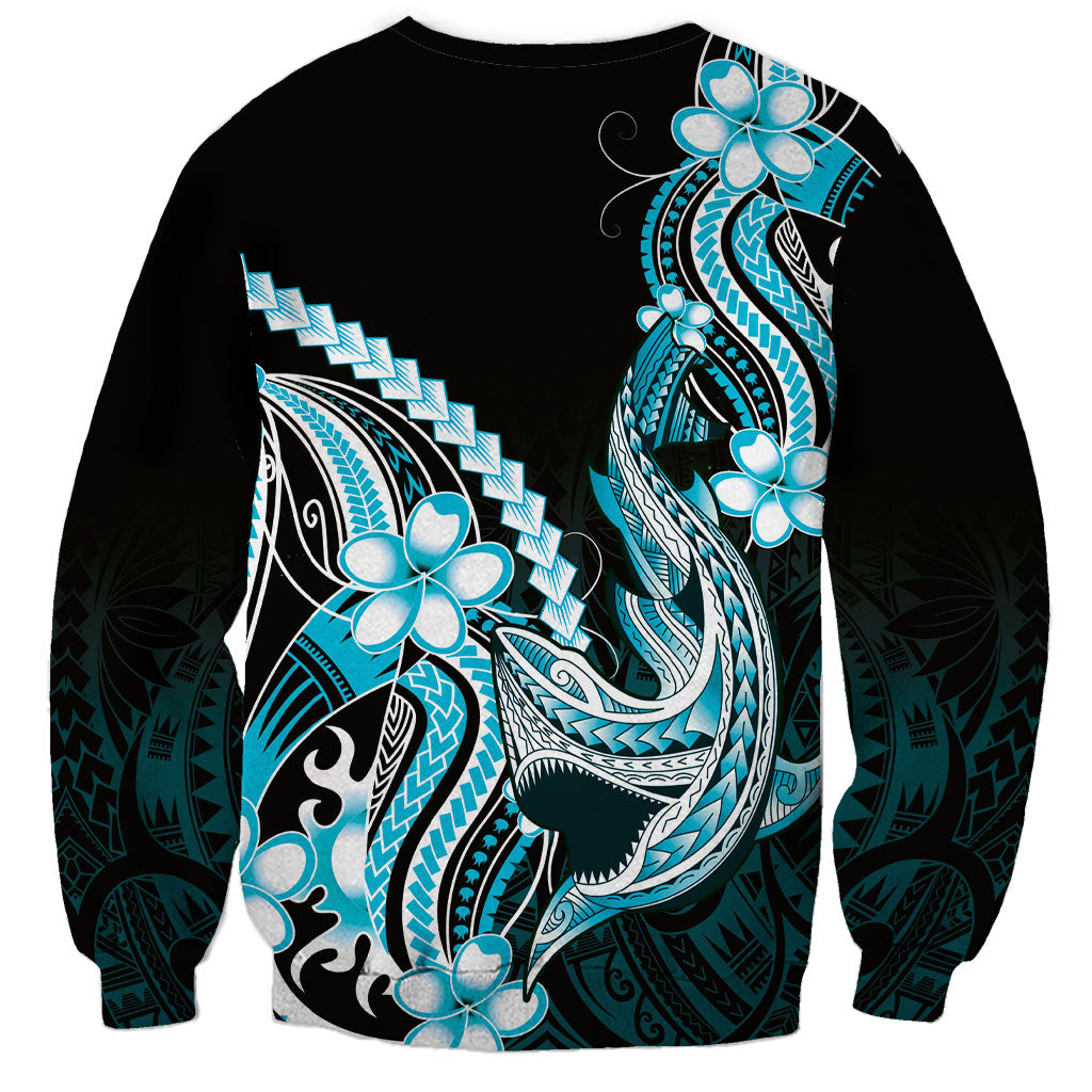 Blue Black Aloha Hawaii Sweatshirt Polynesian Shark Tattoo Plumeria LT14 - Polynesian Pride
