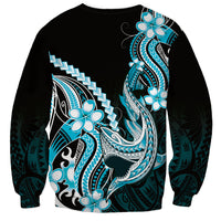 Blue Black Aloha Hawaii Sweatshirt Polynesian Shark Tattoo Plumeria LT14 - Polynesian Pride
