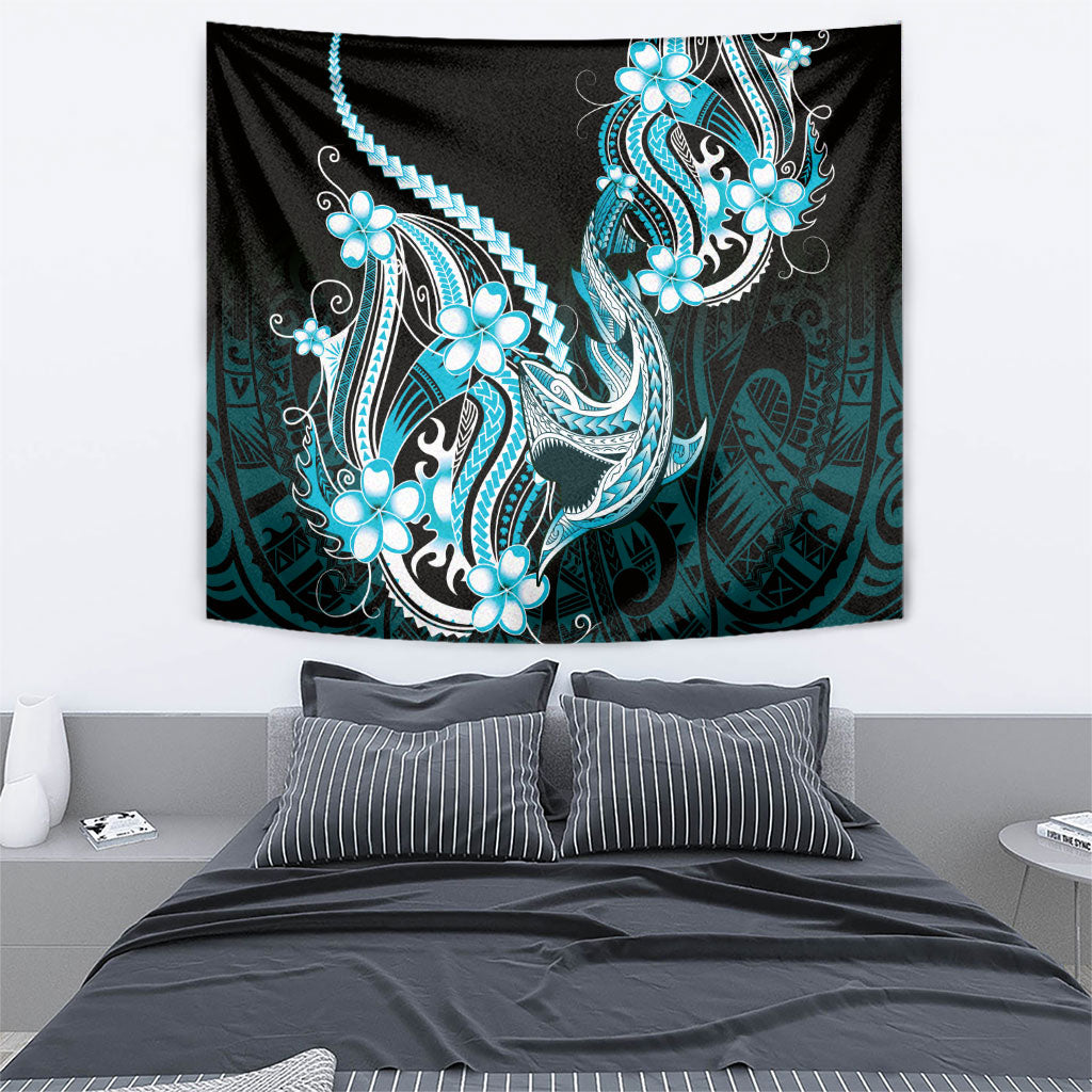 Blue Black Aloha Hawaii Tapestry Polynesian Shark Tattoo Plumeria LT14 - Polynesian Pride