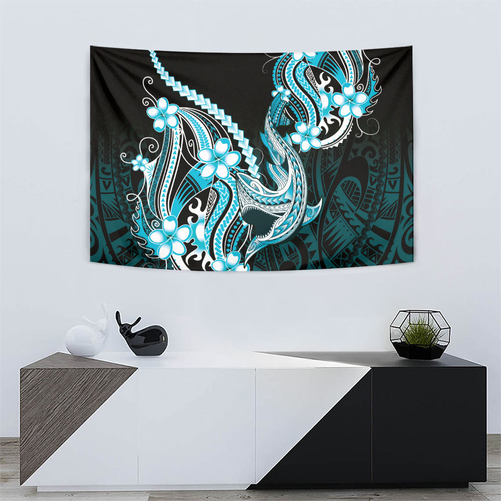 Blue Black Aloha Hawaii Tapestry Polynesian Shark Tattoo Plumeria LT14 - Polynesian Pride