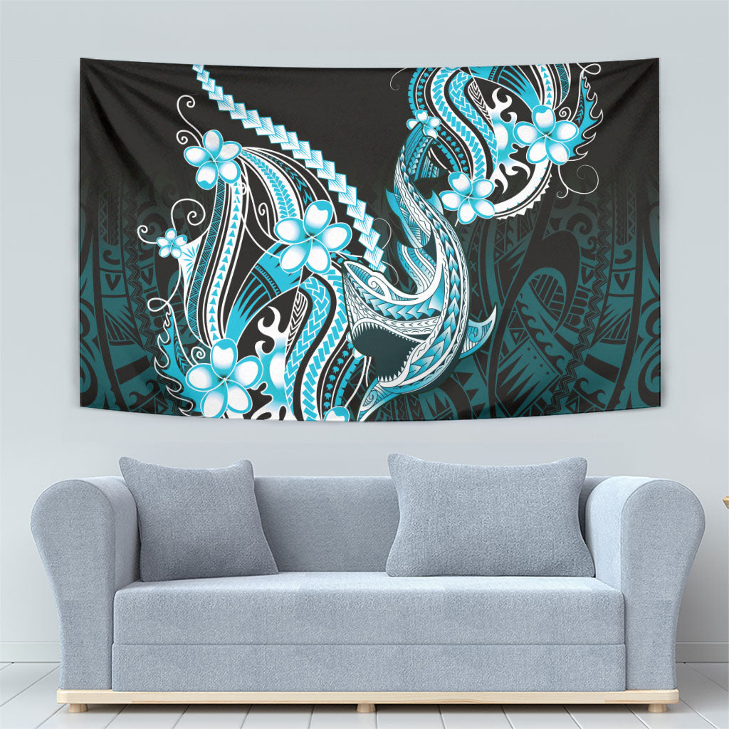 Blue Black Aloha Hawaii Tapestry Polynesian Shark Tattoo Plumeria LT14 - Polynesian Pride
