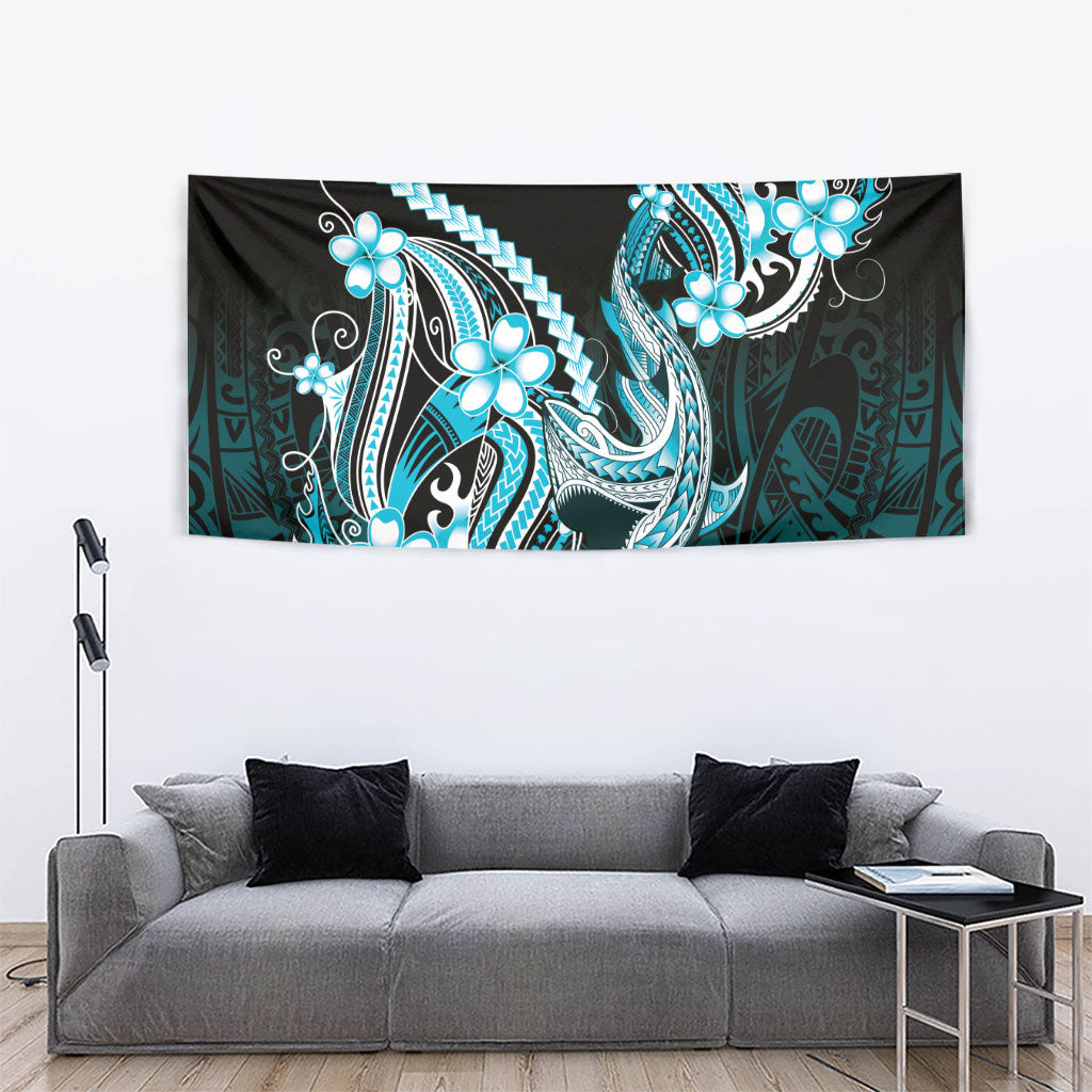 Blue Black Aloha Hawaii Tapestry Polynesian Shark Tattoo Plumeria LT14 - Polynesian Pride