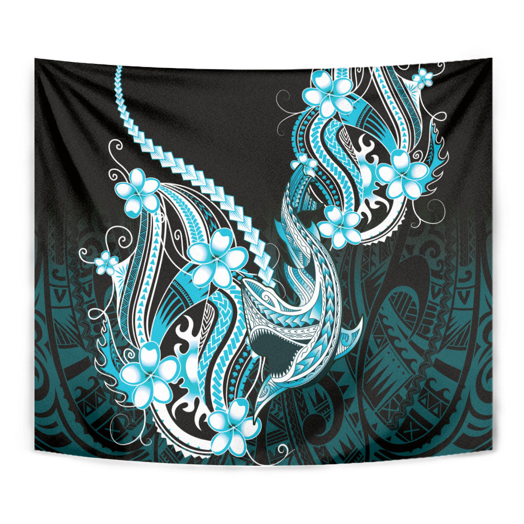 Blue Black Aloha Hawaii Tapestry Polynesian Shark Tattoo Plumeria LT14 - Polynesian Pride