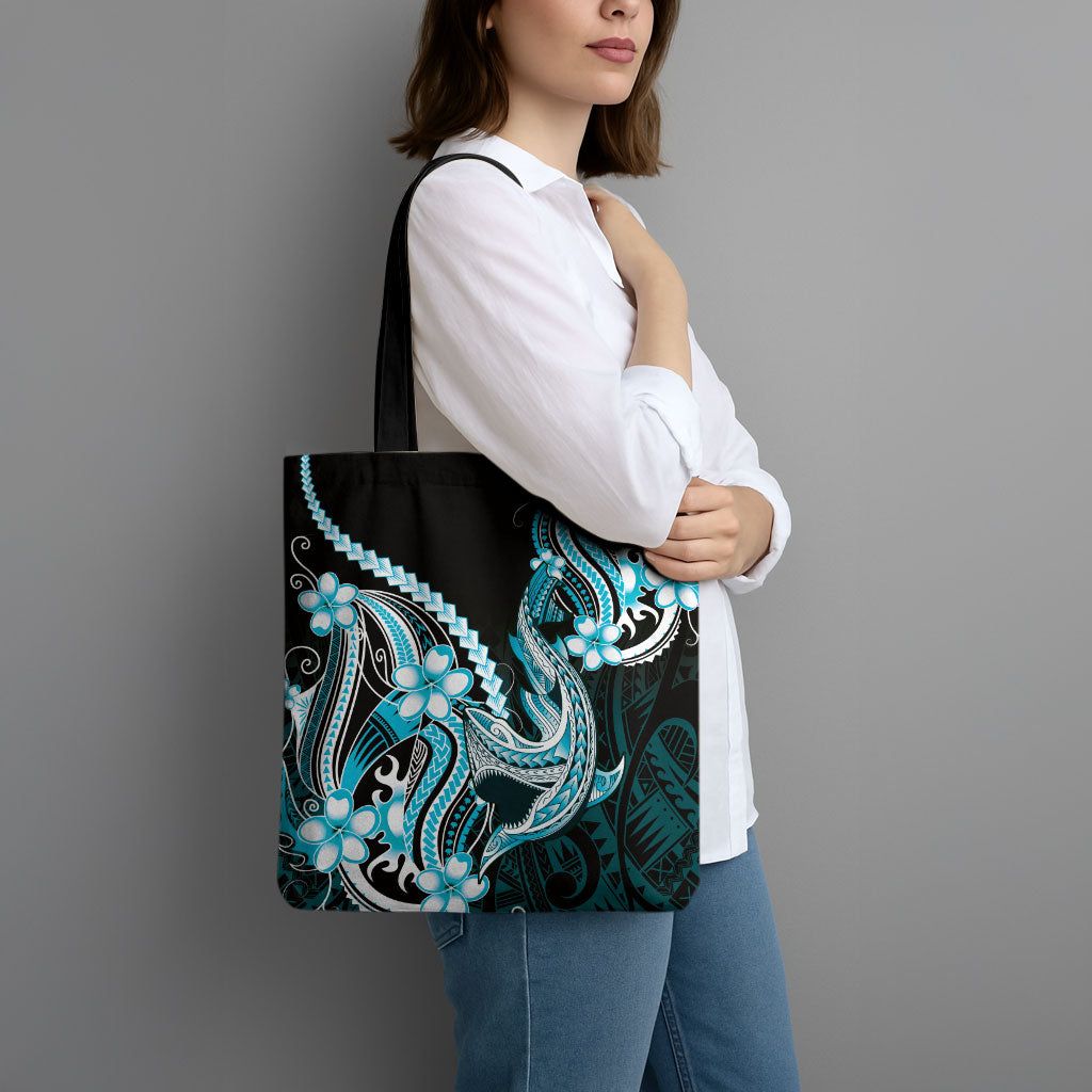 Blue Black Aloha Hawaii Tote Bag Polynesian Shark Tattoo Plumeria LT14 - Polynesian Pride