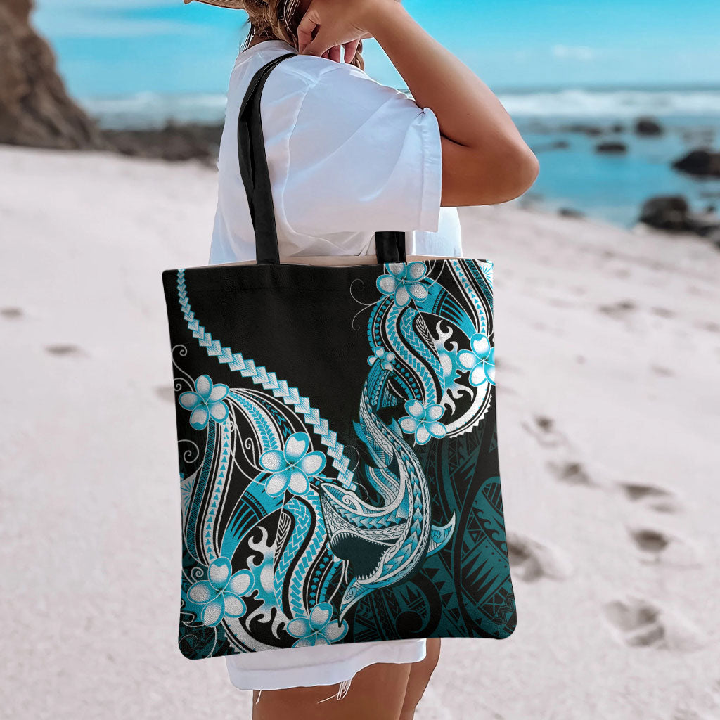 Blue Black Aloha Hawaii Tote Bag Polynesian Shark Tattoo Plumeria LT14 - Polynesian Pride