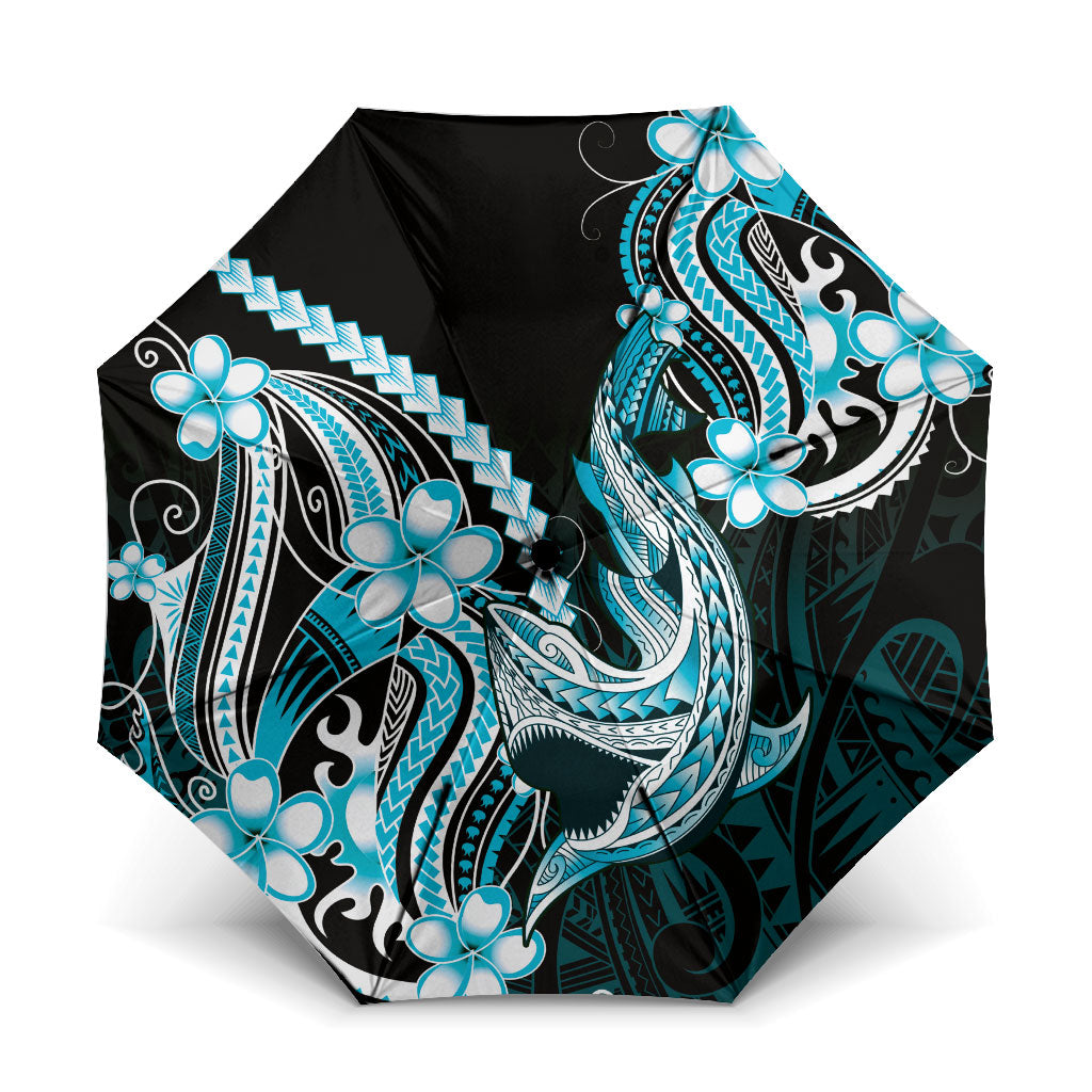 Blue Black Aloha Hawaii Umbrella Polynesian Shark Tattoo Plumeria LT14 One Size Folded 11.42 inch Opened Diameter 37.4 inch Blue - Polynesian Pride