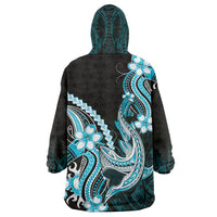 Blue Black Aloha Hawaii Wearable Blanket Hoodie Polynesian Shark Tattoo Plumeria LT14 - Polynesian Pride