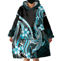 Blue Black Aloha Hawaii Wearable Blanket Hoodie Polynesian Shark Tattoo Plumeria LT14 - Polynesian Pride