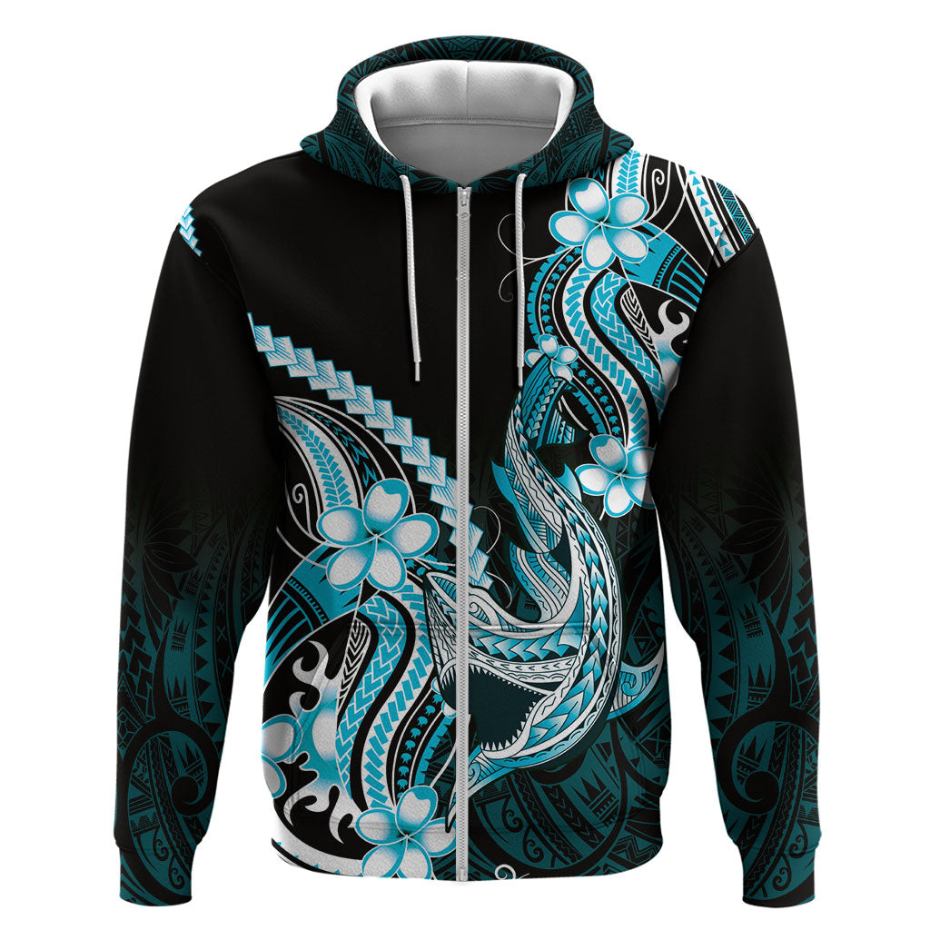 Blue Black Aloha Hawaii Zip Hoodie Polynesian Shark Tattoo Plumeria LT14 Zip Hoodie Blue - Polynesian Pride