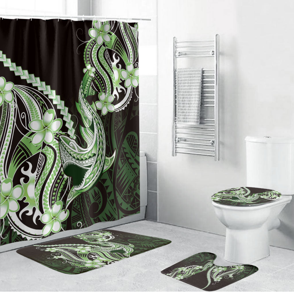 Green Black Aloha Hawaii Bathroom Set Polynesian Shark Tattoo Plumeria LT14 Bathroom Set (4 pcs) Green - Polynesian Pride