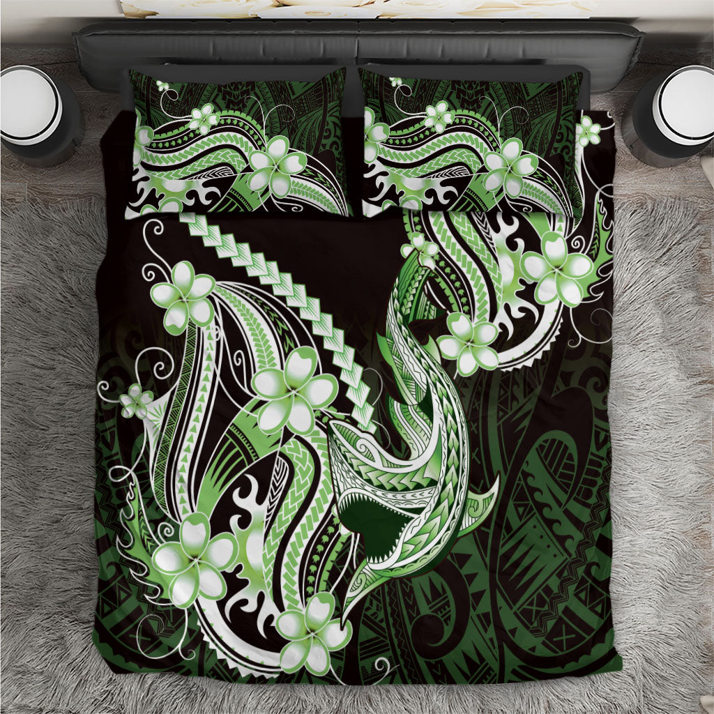Green Black Aloha Hawaii Bedding Set Polynesian Shark Tattoo Plumeria LT14 Green - Polynesian Pride