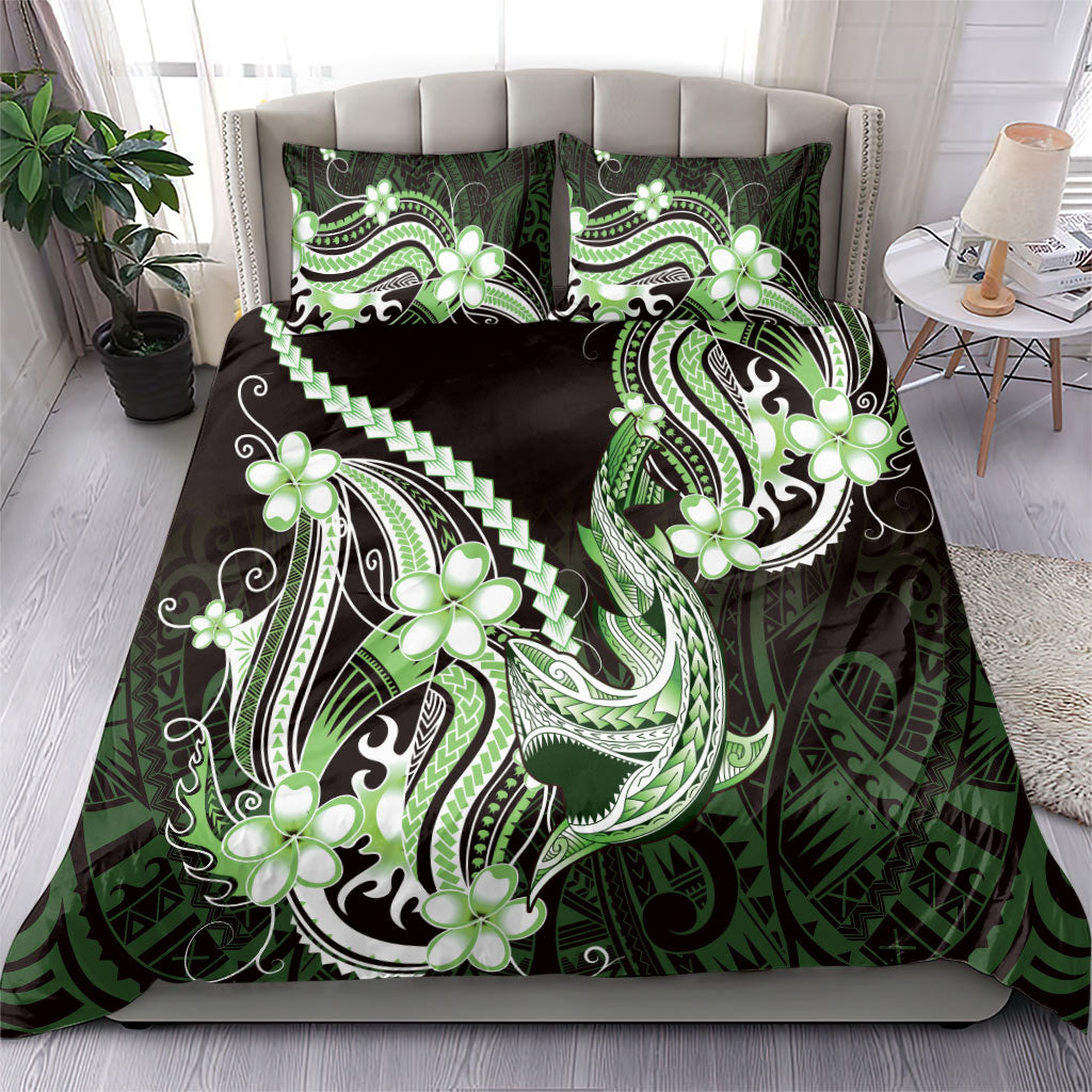 Green Black Aloha Hawaii Bedding Set Polynesian Shark Tattoo Plumeria LT14 - Polynesian Pride