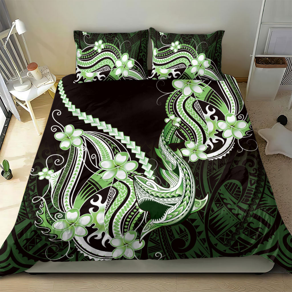 Green Black Aloha Hawaii Bedding Set Polynesian Shark Tattoo Plumeria LT14 - Polynesian Pride
