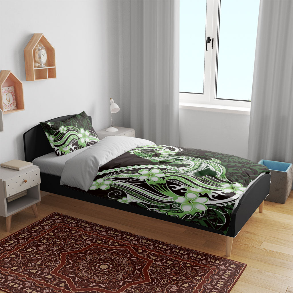 Green Black Aloha Hawaii Bedding Set Polynesian Shark Tattoo Plumeria LT14 - Polynesian Pride