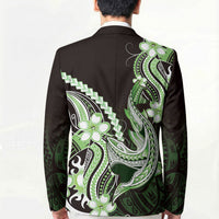 Green Black Aloha Hawaii Blazer Polynesian Shark Tattoo Plumeria LT14 - Polynesian Pride