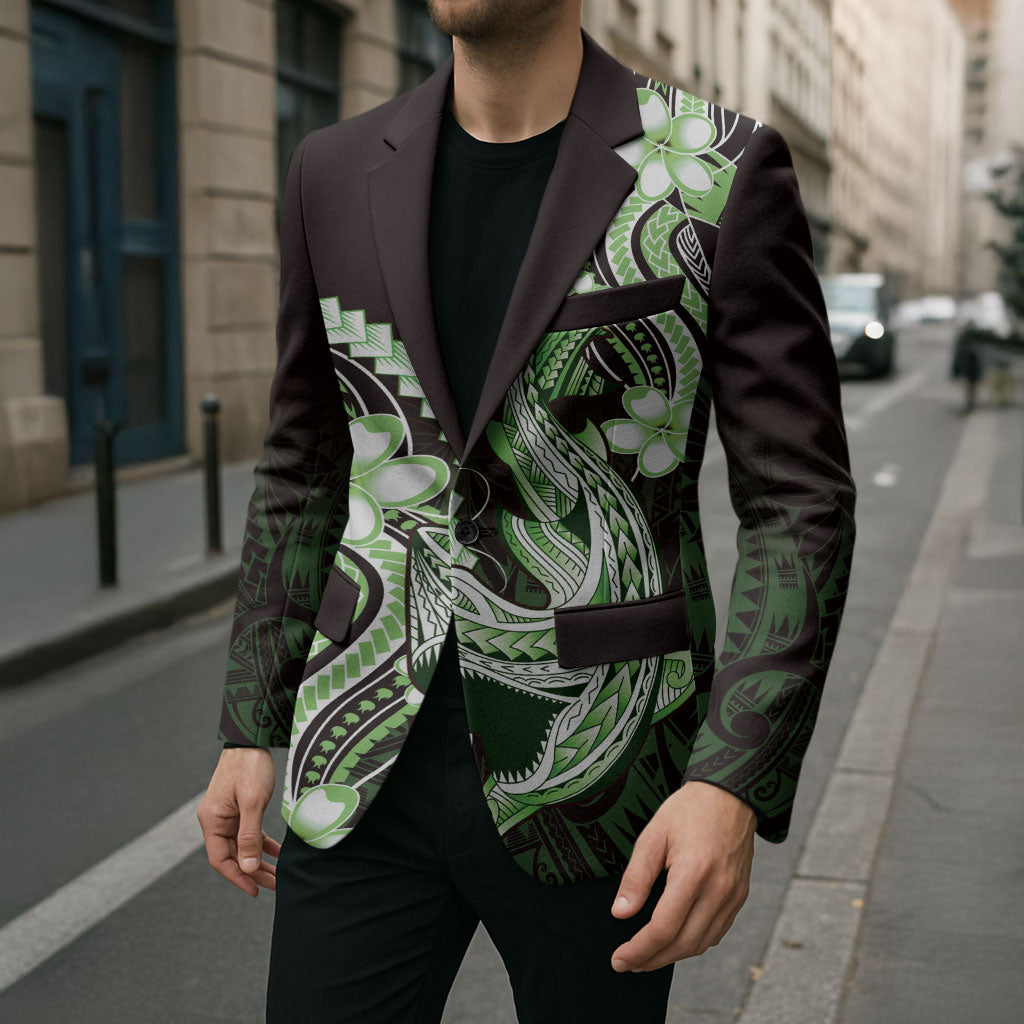 Green Black Aloha Hawaii Blazer Polynesian Shark Tattoo Plumeria LT14 - Polynesian Pride