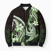 Green Black Aloha Hawaii Bomber Puffer Jacket Polynesian Shark Tattoo Plumeria LT14 Unisex Green - Polynesian Pride
