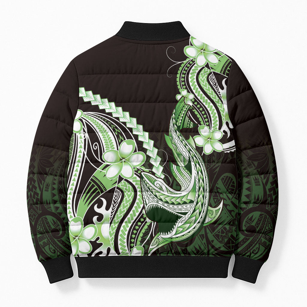 Green Black Aloha Hawaii Bomber Puffer Jacket Polynesian Shark Tattoo Plumeria LT14 - Polynesian Pride