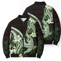 Green Black Aloha Hawaii Bomber Puffer Jacket Polynesian Shark Tattoo Plumeria LT14 - Polynesian Pride