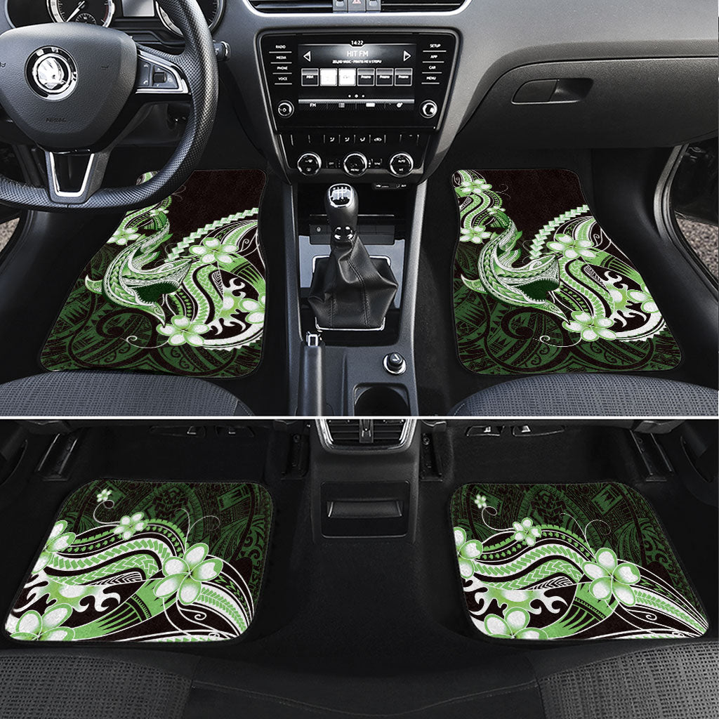 Green Black Aloha Hawaii Car Mats Polynesian Shark Tattoo Plumeria LT14 Set 4pcs Green - Polynesian Pride