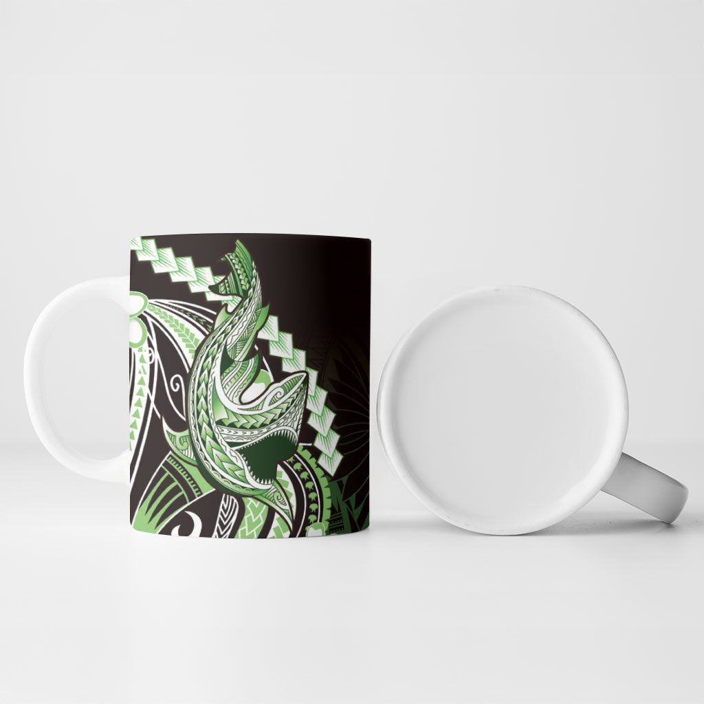 Green Black Aloha Hawaii Ceramic Mug Polynesian Shark Tattoo Plumeria LT14 - Polynesian Pride