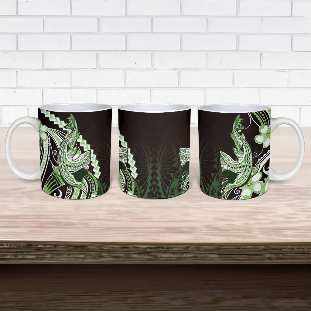 Green Black Aloha Hawaii Ceramic Mug Polynesian Shark Tattoo Plumeria LT14 - Polynesian Pride