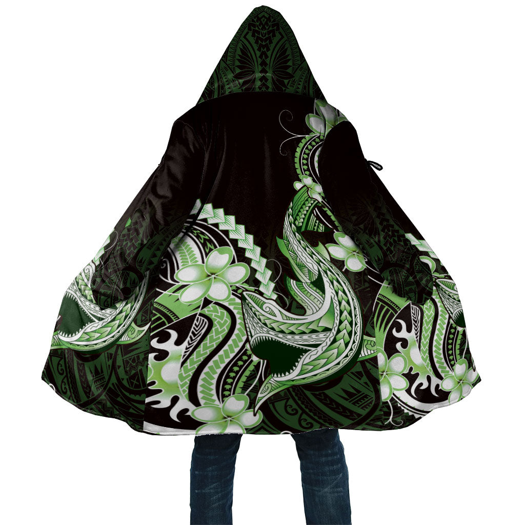 Green Black Aloha Hawaii Cloak Polynesian Shark Tattoo Plumeria LT14 Unisex Green - Polynesian Pride