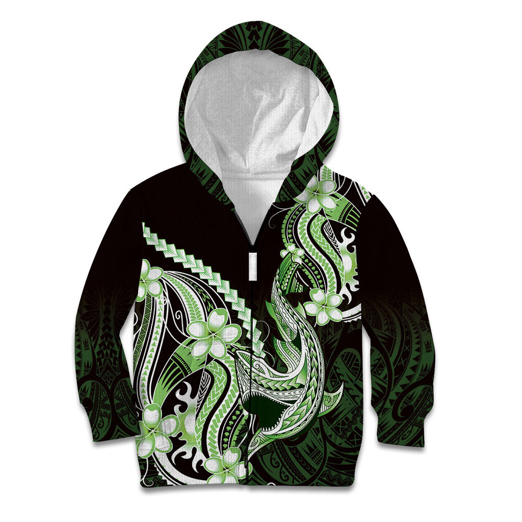 Green Black Aloha Hawaii Kid Hoodie Polynesian Shark Tattoo Plumeria LT14 Zip Hoodie Green - Polynesian Pride