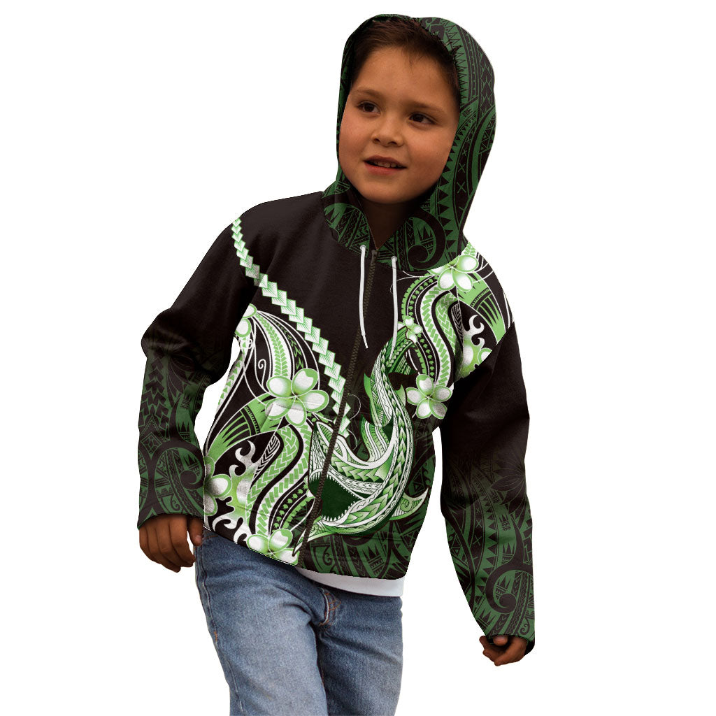 Green Black Aloha Hawaii Kid Hoodie Polynesian Shark Tattoo Plumeria LT14 - Polynesian Pride