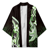 Green Black Aloha Hawaii Kimono Polynesian Shark Tattoo Plumeria LT14 Unisex Green - Polynesian Pride
