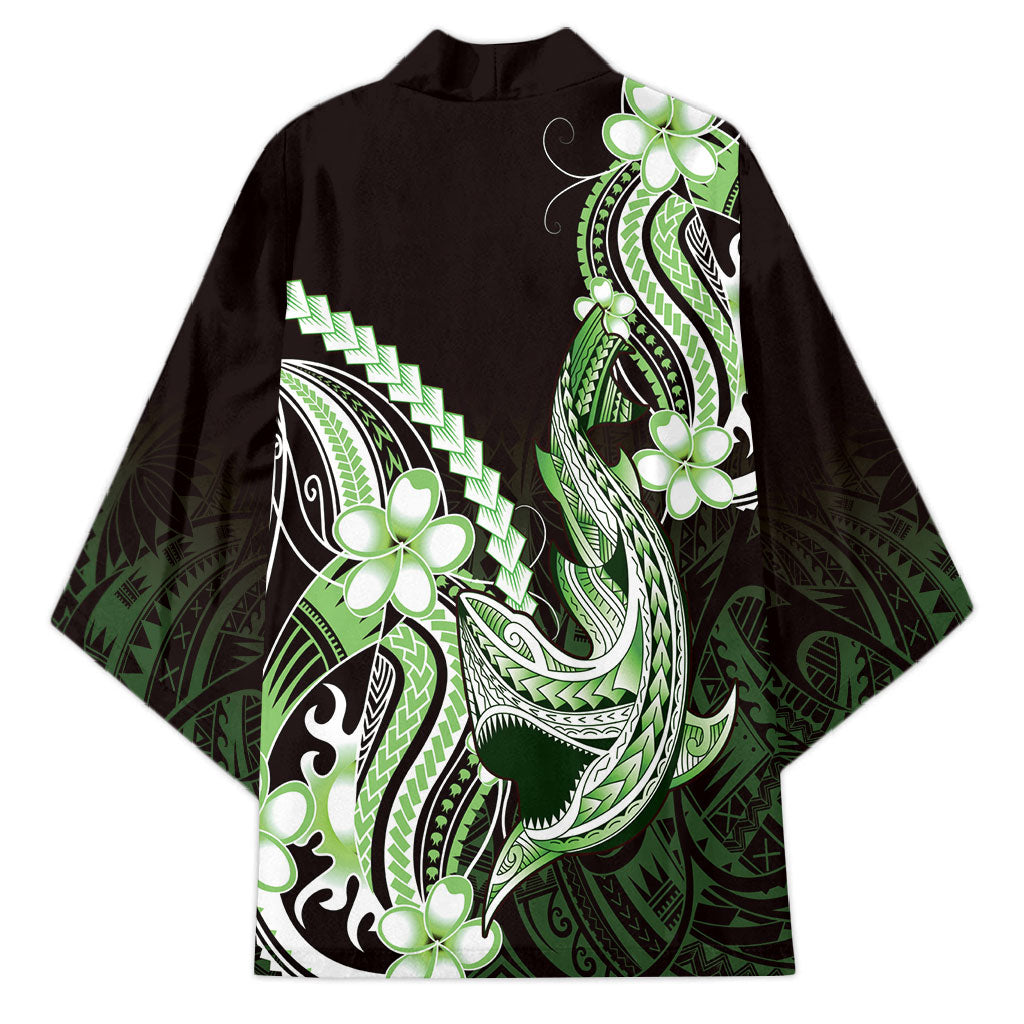 Green Black Aloha Hawaii Kimono Polynesian Shark Tattoo Plumeria LT14 - Polynesian Pride