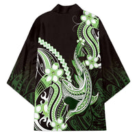 Green Black Aloha Hawaii Kimono Polynesian Shark Tattoo Plumeria LT14 - Polynesian Pride