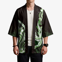 Green Black Aloha Hawaii Kimono Polynesian Shark Tattoo Plumeria LT14 - Polynesian Pride