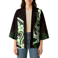 Green Black Aloha Hawaii Kimono Polynesian Shark Tattoo Plumeria LT14 - Polynesian Pride