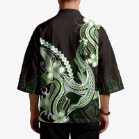 Green Black Aloha Hawaii Kimono Polynesian Shark Tattoo Plumeria LT14 - Polynesian Pride