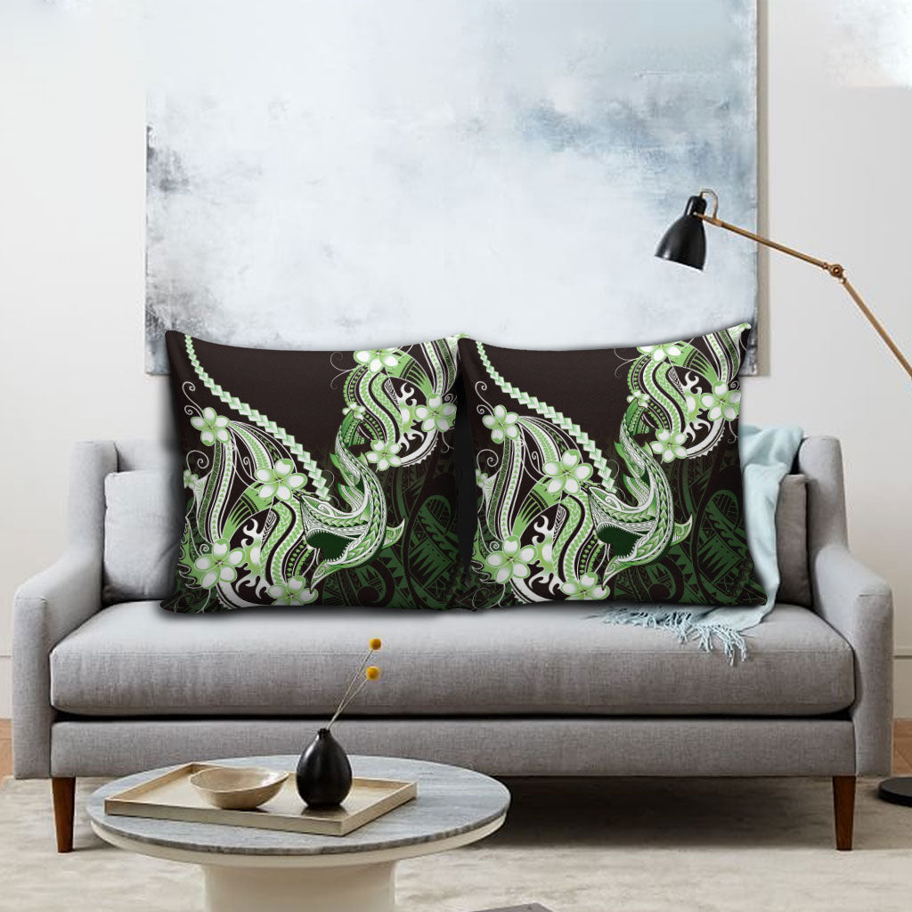 Green Black Aloha Hawaii Pillow Cover Polynesian Shark Tattoo Plumeria LT14 - Polynesian Pride