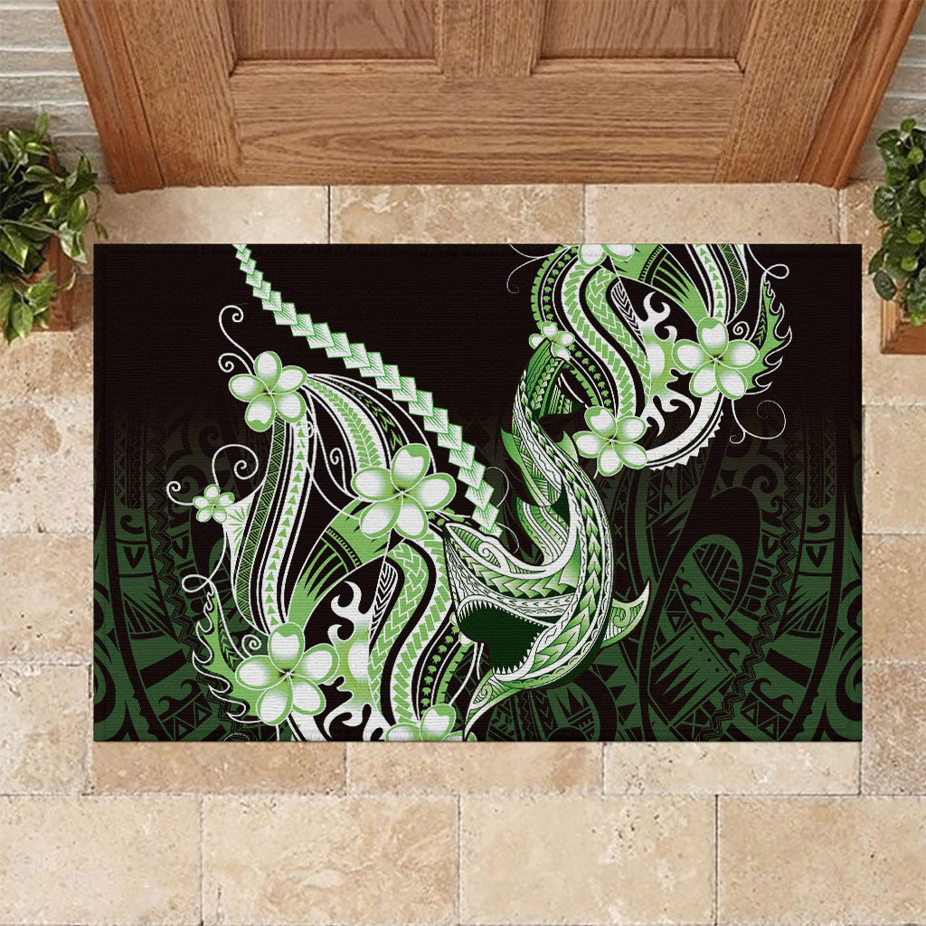 Green Black Aloha Hawaii Rubber Doormat Polynesian Shark Tattoo Plumeria LT14 Green - Polynesian Pride