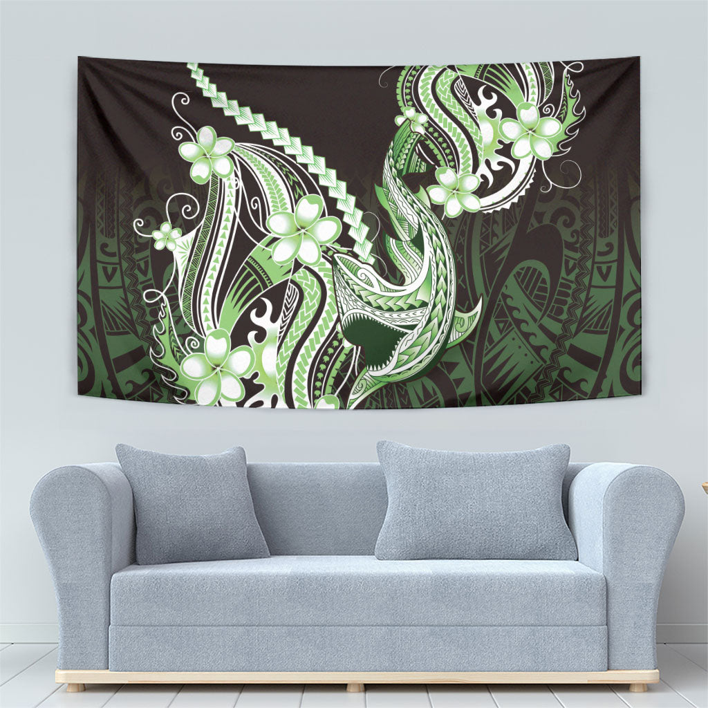 Green Black Aloha Hawaii Tapestry Polynesian Shark Tattoo Plumeria LT14 - Polynesian Pride