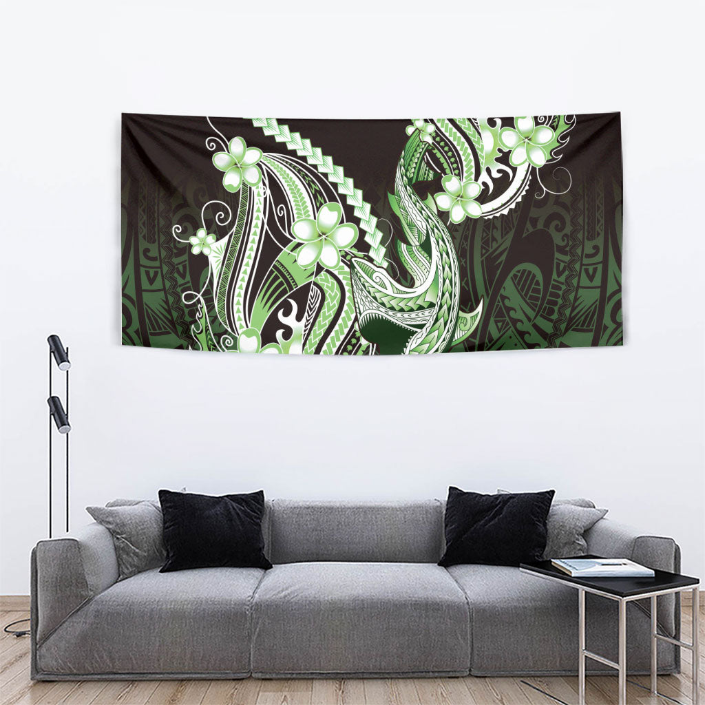 Green Black Aloha Hawaii Tapestry Polynesian Shark Tattoo Plumeria LT14 - Polynesian Pride