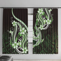 Green Black Aloha Hawaii Window Curtain Polynesian Shark Tattoo Plumeria LT14 With Hooks Green - Polynesian Pride
