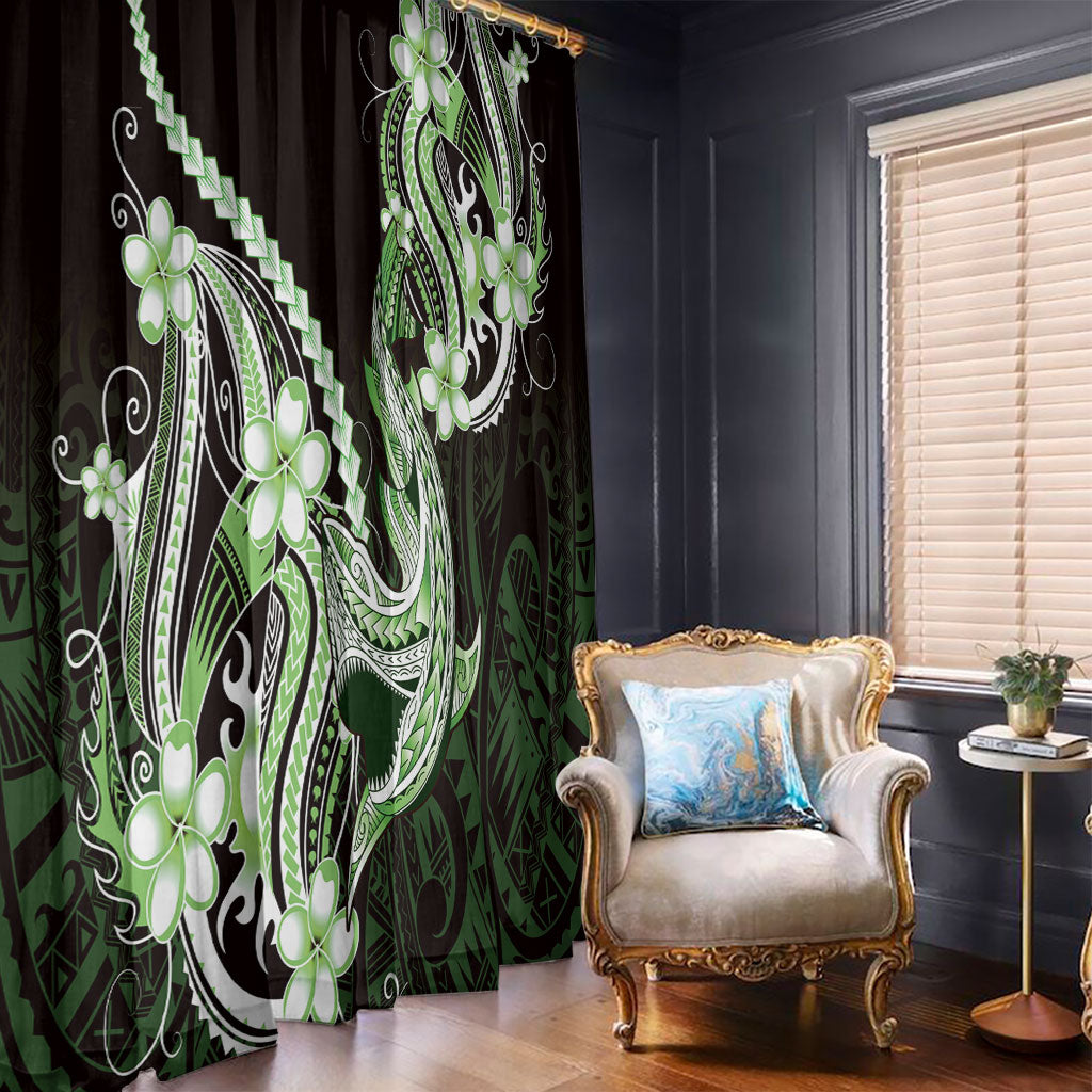 Green Black Aloha Hawaii Window Curtain Polynesian Shark Tattoo Plumeria LT14 - Polynesian Pride