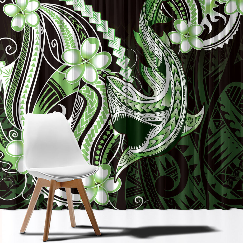 Green Black Aloha Hawaii Window Curtain Polynesian Shark Tattoo Plumeria LT14 - Polynesian Pride