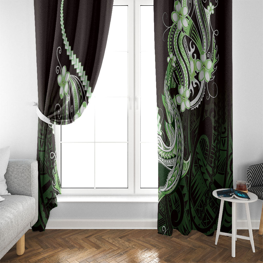 Green Black Aloha Hawaii Window Curtain Polynesian Shark Tattoo Plumeria LT14 - Polynesian Pride