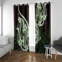 Green Black Aloha Hawaii Window Curtain Polynesian Shark Tattoo Plumeria LT14 With Grommets Green - Polynesian Pride