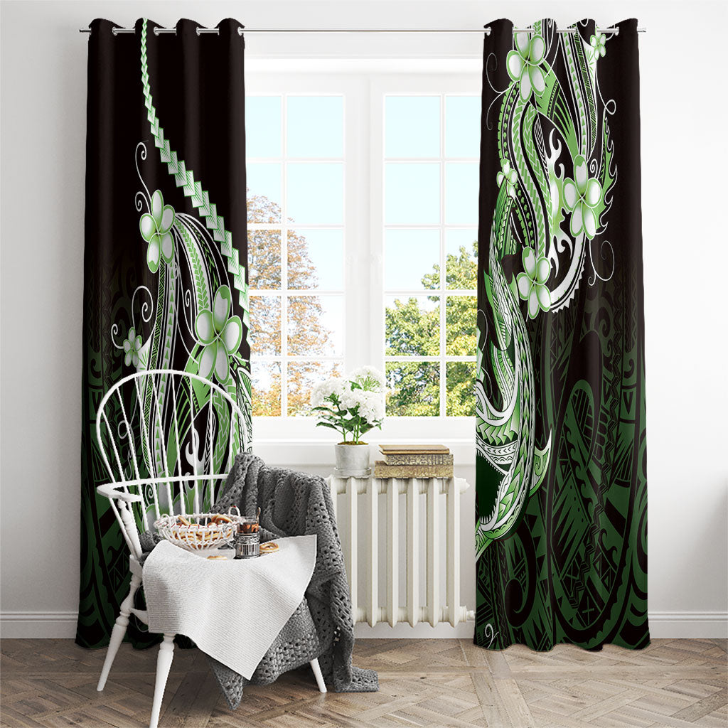 Green Black Aloha Hawaii Window Curtain Polynesian Shark Tattoo Plumeria LT14 - Polynesian Pride