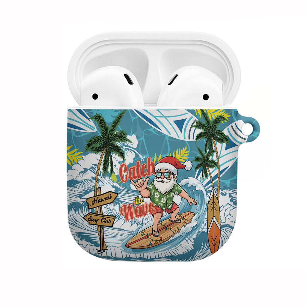 Hawaii Summer Christmas AirPods Case Surfing Santa Shaka Catch The Wave LT14 Teal - Polynesian Pride
