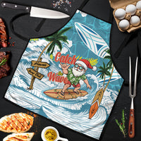 Hawaii Summer Christmas Apron Surfing Santa Shaka Catch The Wave LT14 Teal - Polynesian Pride